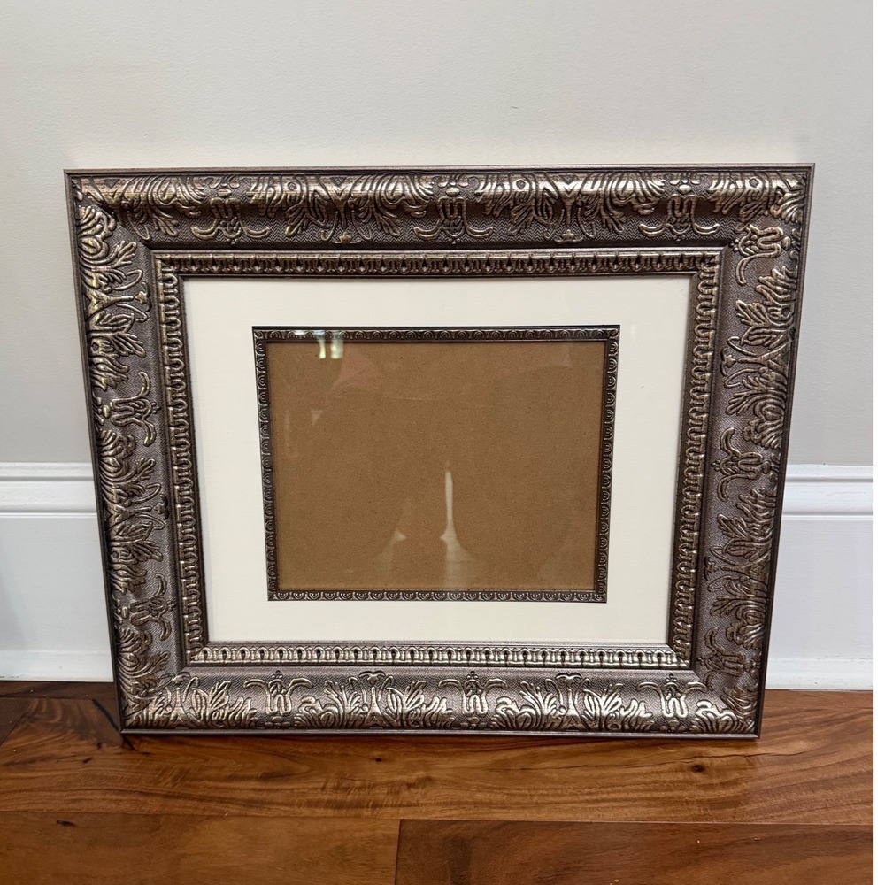 Ornate Metallic Silver Picture Frame with Double Mat